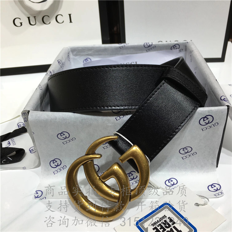 专柜顶级gucci皮带 414516 古驰皮革腰带，配以互扣式GG带扣
