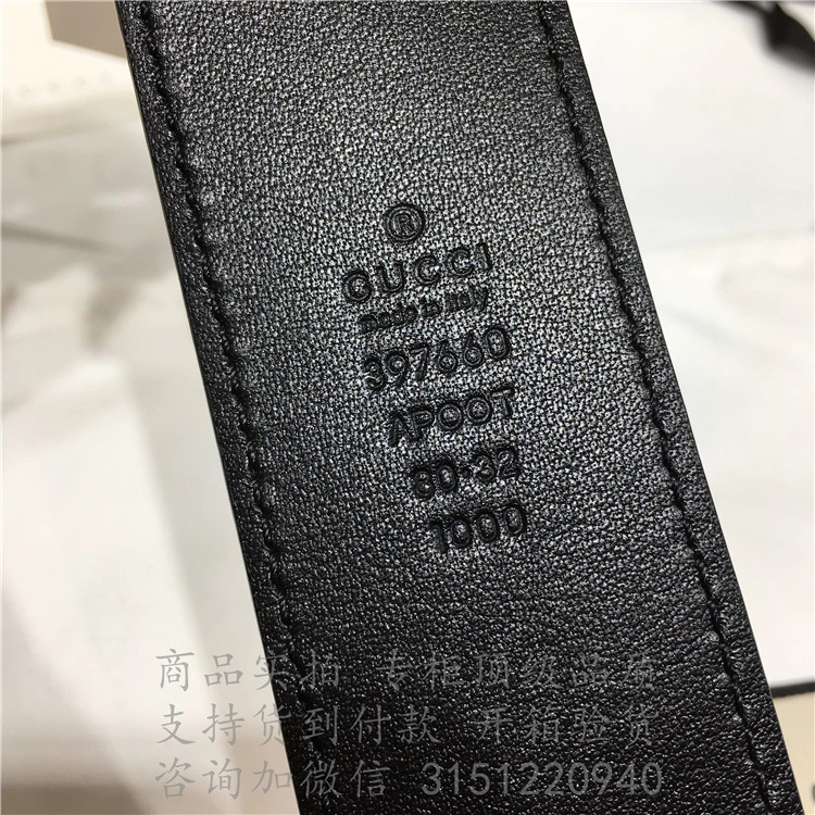 专柜顶级gucci皮带 414516 古驰皮革腰带，配以互扣式GG带扣