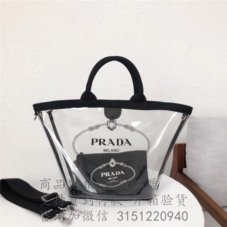 Prada手提购物袋 1BG166黑色 普拉达 透明手提包