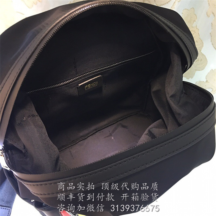 Fendi 5213 黑色尼龙和皮革背包 芬迪高仿包包