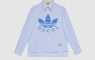 GUCCI/古驰 浅蓝色 adidas x Gucci 联名系列条纹棉质 Polo 衫 719889