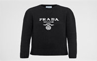 PRADA P24G1V 女士黑色 Prada 徽标装饰羊绒和羊毛圆领毛衣