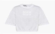 MIUMIU  MJN488 女士白色 刺绣棉质平纹针织 T恤