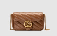 Gucci/古驰 棕色小牛皮 斜纹 GG Marmont系列绗缝超迷你手袋 斜挎包 链条包 476433