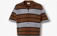 BERBURRY 80678831 男士深桦木棕 短袖条纹印花尼龙宽松衬衫