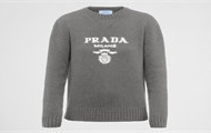 PRADA P24G1V 女士灰色 Prada 徽标装饰羊绒和羊毛圆领毛衣