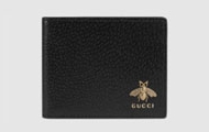 Gucci/古驰 黑色小牛皮 金色小蜜蜂 复古 Animalier系列皮革钱包 短款折叠 523666