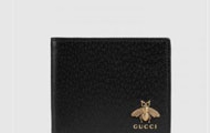 Gucci/古驰 黑色小牛皮 蜜蜂 Animalier 短款折叠钱包 523664