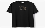 BURBERRY 80706811 男士黑色 格纹马术骑士徽标棉质 T恤衫