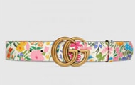 GUCCI/古驰 白色花卉 艺术家 Ken Scott 印花系列 双G 带扣宽版腰带 400593