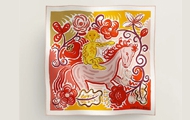HERMES/爱马仕 女士深玫瑰色拼红色“Kazumi的马儿”45 方巾 H893008S