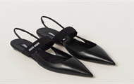 MIUMIU 5F943D 女士黑色 皮革后饰带芭蕾平底鞋