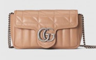 Gucci/古驰 玫瑰米色小牛皮 GG Marmont 系列超迷你手袋 476433