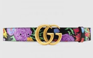 GUCCI/古驰 黑色花卉 艺术家 Ken Scott 印花系列 双G 带扣宽版腰带 400593