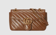 Gucci/古驰 棕色小牛皮 斜纹 GG Marmont系列绗缝小号肩背包 斜挎包 443497