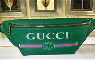 Gucci/古驰 493869 绿色 复古标识印花腰包