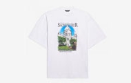 BALENCIAGA/巴黎世家 白色纯棉 城堡 Sacré Cœur 加大号 T恤 短袖 641614TJVH69000