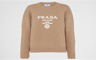 PRADA P24G1V 女士驼棕色 Prada 徽标装饰羊绒和羊毛圆领毛衣
