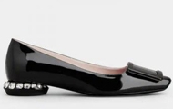 RogerVivier 女士黑色 Strass Heel 包扣漆皮芭蕾舞鞋 RVW69234560D1PB999