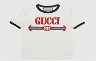 GUCCI 723566 女士米白色 Gucci 互扣式 双G 织带针织棉 T恤