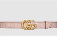 GUCCI 400593 女士浅粉色 GG Marmont Matelassé 宽版腰带