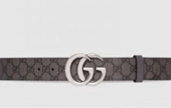 Gucci/古驰 男士灰色拼黑色 双G 带扣双面腰带 627055