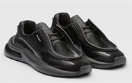 PRADA 2EG424 男士黑色 骑行织物和麂皮元素装饰亮面皮革运动鞋